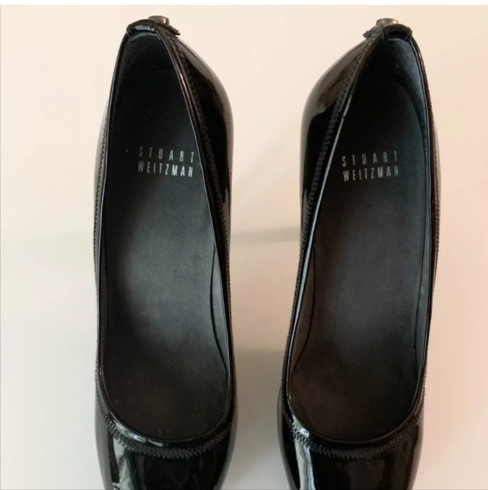 Stuart Weitzman Peep Toe Black Patent Shoes - Picture 8 of 9